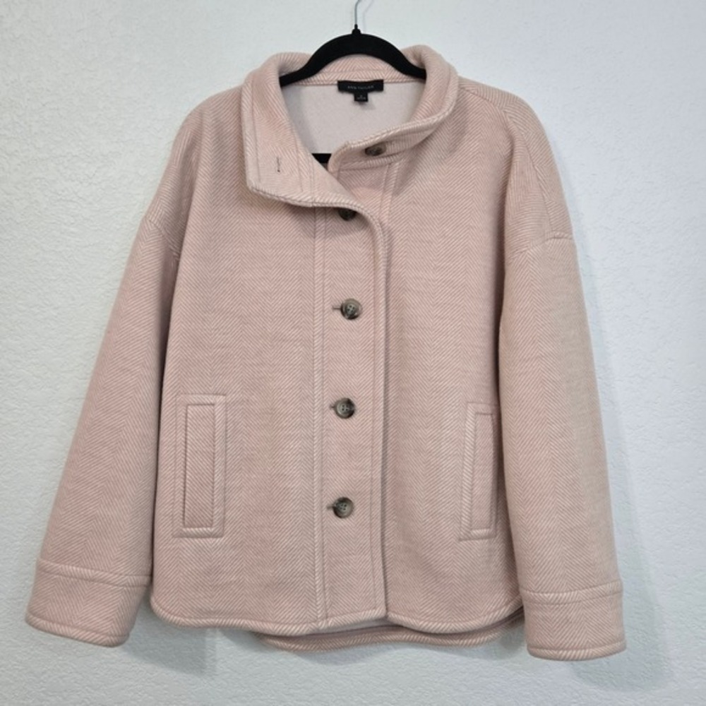 Ann Taylor Womens Pink Herringbone Button Front‎ Jacket Coat Size M Medium